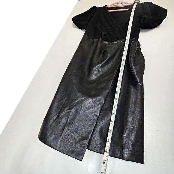 DKNY Faux PU Leather Short Puff Sleeves Mock Wrap Mini Dress US 2 - Picture 5 of 13
